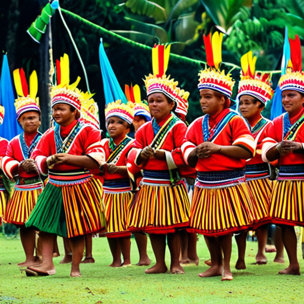 필리핀 음악 축제 정보 - Kaamulan Festival Scene**
"A vibrant scene at the Kaamulan Festival in Bukidnon, Mindanao. Indigeno...