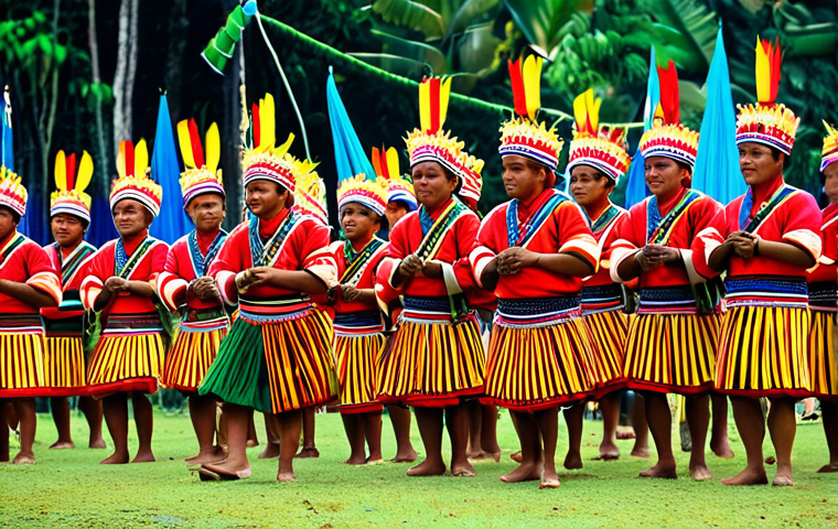 필리핀 음악 축제 정보 - Kaamulan Festival Scene**
"A vibrant scene at the Kaamulan Festival in Bukidnon, Mindanao. Indigeno...