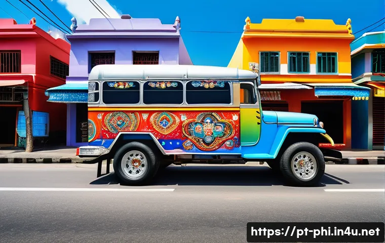 필리핀 지프니 이용법 - **Prompt:** A highly detailed, vibrant, and photorealistic image of a custom-decorated Filipino Jeep...