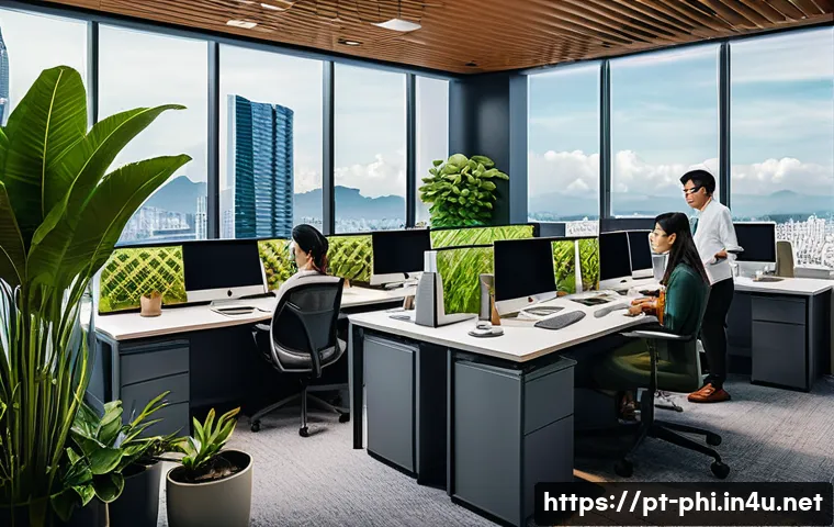 필리핀에서 취업하는 법 - A bustling modern office scene in Manila featuring diverse Filipino professionals collaborating arou...