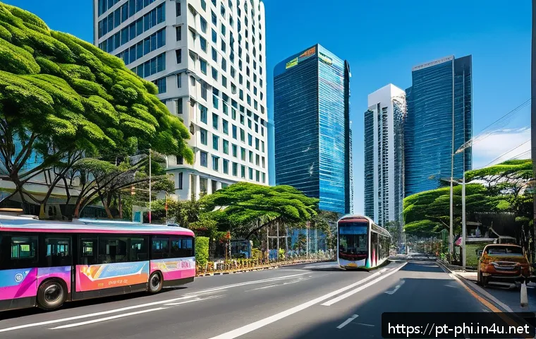 필리핀 부동산 투자 가이드 - A vibrant urban scene of Manila&rsquo;s financial district during daytime, featuring modern high-rise resi...